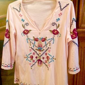 Soft surroundings embroidered pink top.  Size S